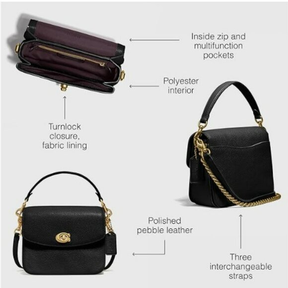 NWT Coach Polished Pebbled Leather Cassie Crossbody 19 in Black - Picture 3 of 5